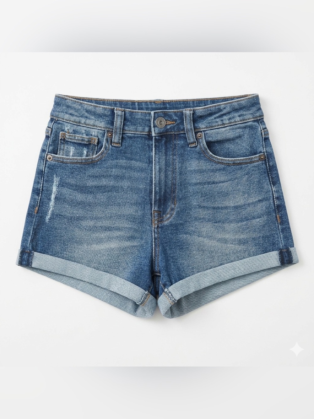 Celebrity Pink Blue Rolled Cuff Denim Shorts